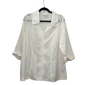Dressbarn Woman White Polka Dot Blouse 14/16 Cotton & Polyester